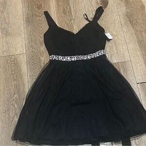 Speechless Black Mini Dress with Jeweled Waistband